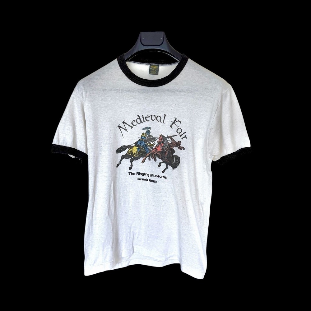 Medieval Fair Vintage 70's Ringer Tshirt Medium Jerzees Distressed Renaissance